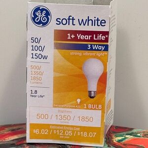 Old Fashioned - GE Soft White - 3 Way - 50/100/150 Watts - Light Bulb - not Led